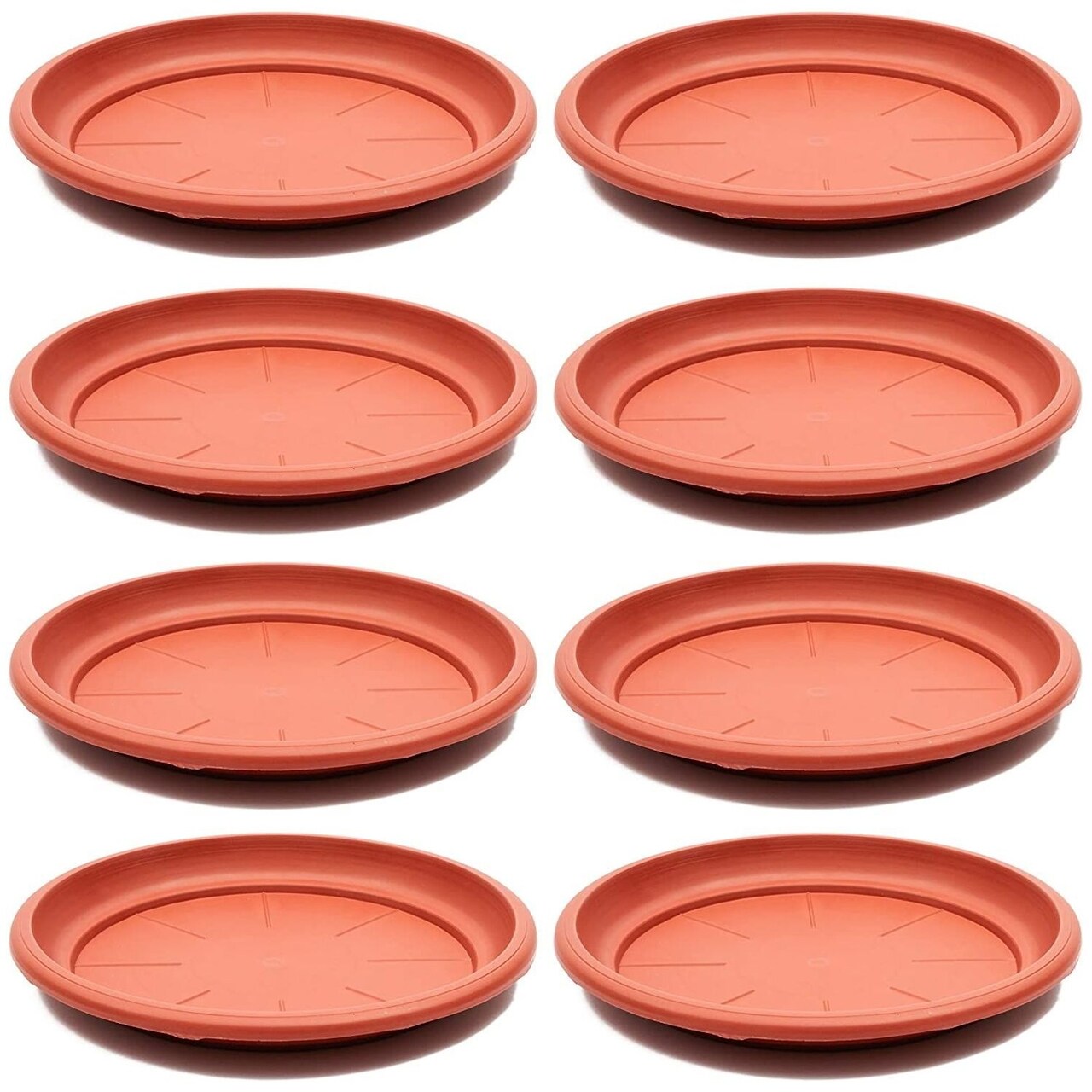 8-Pack Round Plastic Plant Saucer Drip Trays, Terracotta Flower Pot Saucers, Dish for Indoors, Outdoors, Garden, Potted Plants, Home, Patio, Tabletop Planter Base, Terra Cotta Plate Set (12-inch)